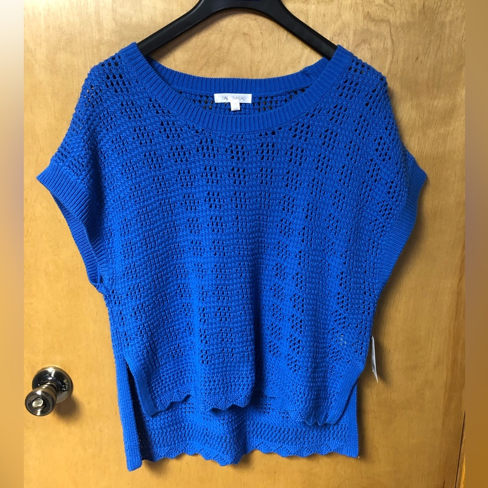 Blue Open-Knit Scoop Neck Sweater - Women